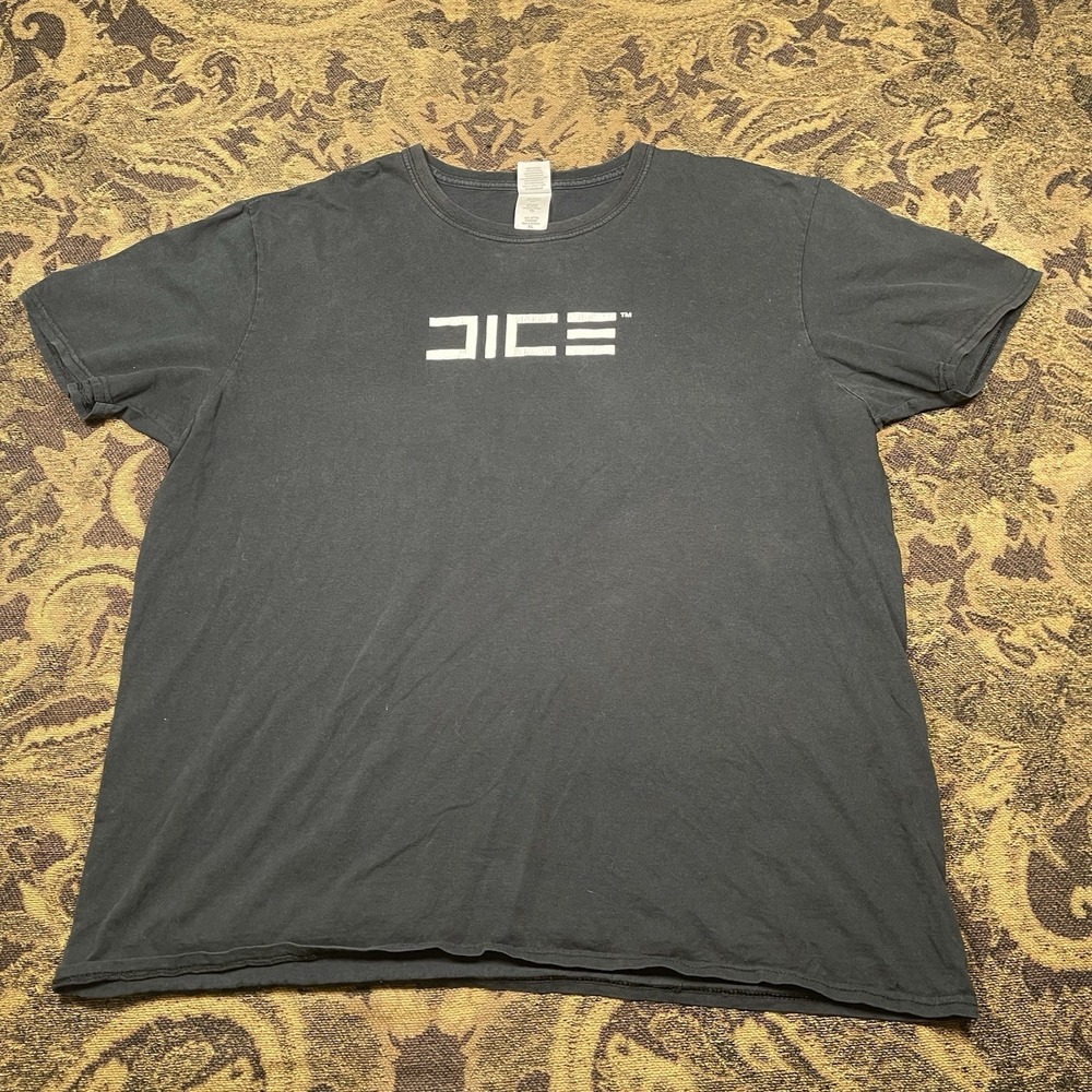 Vtg Y2K DICE EA Gaming Logo Black t Shirt Mens Size XL Distressed